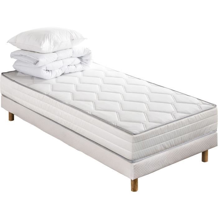 Pack pret a dormir Matelas + Sommier 90 x 190 cm + Couette + Oreiller - DEKO DREAM Malin