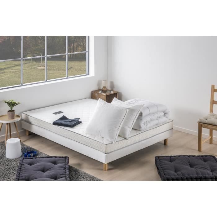 Pack pret a dormir Matelas 140x190 cm + Sommier + Couette + 2 oreillers 60x60 cm - Mousse 14 cm - Ferme - DEKO DREAM TOP