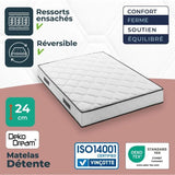 Ensemble matelas sommier 140 x 200 cm Hauteur 24 cm - ressorts ensachés - 7 zones - réversible - fabriqué en Belgique - DEKO DREAM