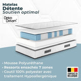 Ensemble matelas sommier 140 x 190 cm Hauteur 19 cm - ressorts ensachés - 7 zones - réversible - fabriqué en Belgique - DEKO DREAM