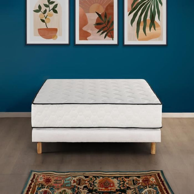 Ensemble matelas sommier 140 x 190 cm Hauteur 27 cm - ressorts ensachés - 7 zones - réversible - fabriqué en Belgique - DEKO DREAM