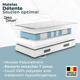 Ensemble matelas sommier 90 x 190 cm Hauteur 19 cm - ressorts ensachés - 7 zones - réversible - fabriqué en Belgique - DEKO DREAM