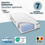 Ensemble matelas sommier 90 x 200 cm Hauteur 19 cm - ressorts ensachés - 7 zones - réversible - fabriqué en Belgique - DEKO DREAM