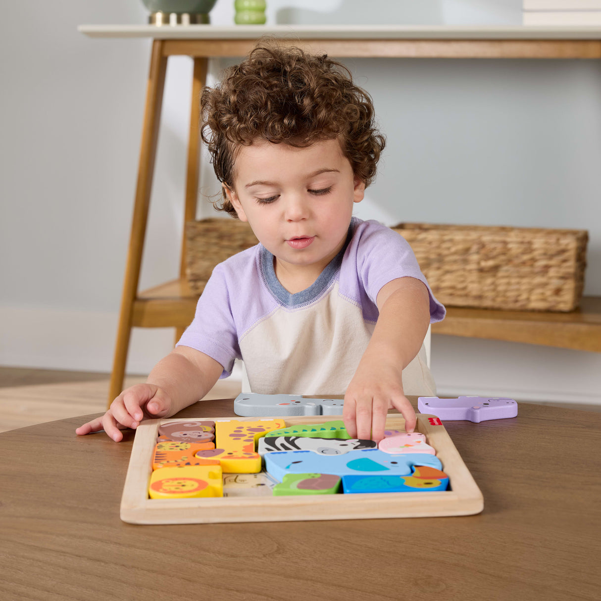Fisher-Price - Puzzle Animaux en Bois - Tri de formes avec 13 pieces - Fisher-Price - JFG10