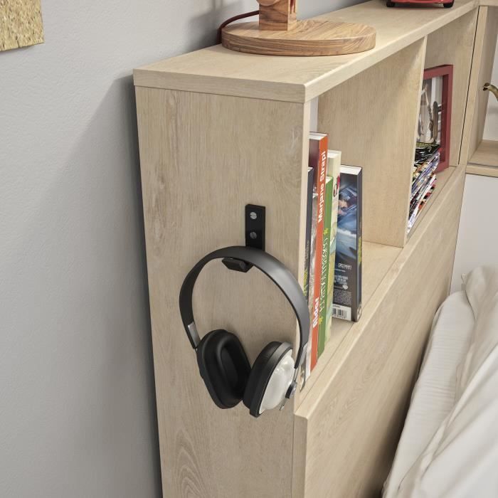 GAMI Erwan Lit enfant avec rangements - Décor blanc et châtaignier - 90 x 200 cm