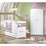 Lit bÈbÈ combinÈ Èvolutif - BABY PRICE - Basic - Blanc - Bouton coeur rose -60 x 120 cm
