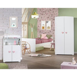 Lit bÈbÈ combinÈ Èvolutif - BABY PRICE - Basic - Blanc - Bouton coeur rose -60 x 120 cm