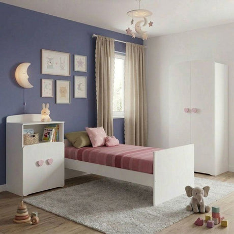 Lit bébé combiné évolutif - BABY PRICE - Basic - Blanc - Bouton coeur rose -60 x 120 cm