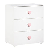 Commode a langer - Babyprice - Basic - 3 tiroirs - En bois - Boutons coeur rose