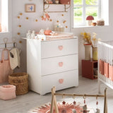 Commode a langer - Babyprice - Basic - 3 tiroirs - En bois - Boutons coeur rose