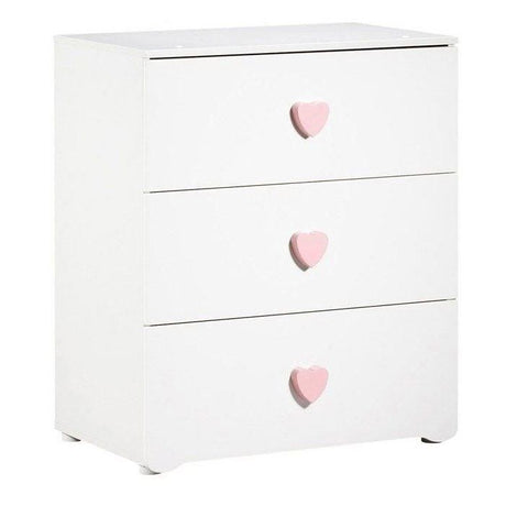 Commode a langer - Babyprice - Basic - 3 tiroirs - En bois - Boutons coeur rose