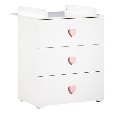 Commode a langer - Babyprice - Basic - 3 tiroirs - En bois - Boutons coeur rose
