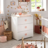 Commode a langer - Babyprice - Basic - 3 tiroirs - En bois - Boutons coeur rose