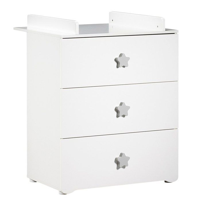 Changing table - Babyprice - Basic - 3 drawers - White - Grey star buttons