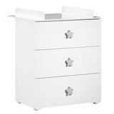 Commode a langer - Babyprice - Basic - 3 tiroirs - Blanche - Boutons Ètoiles grises