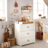 Commode a langer - Babyprice - Basic - 3 tiroirs - Blanche - Boutons étoiles grises
