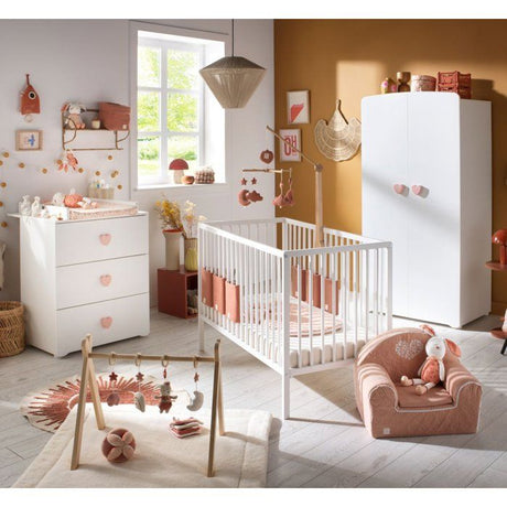 Armoire bébé Basic - MDF - Blanc - 2 portes - Bouton coeur rose - 85 x 175 x 56 cm - BABY PRICE