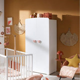 Armoire bébé Basic - MDF - Blanc - 2 portes - Bouton coeur rose - 85 x 175 x 56 cm - BABY PRICE