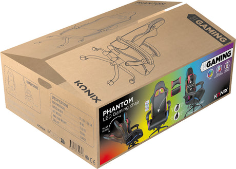 Chaise de bureau gaming - KONIX - Phantom - Éclairage RVB - Inclinaison 135° - Synthétique - Coussin lombaires et cervicaux - Noir