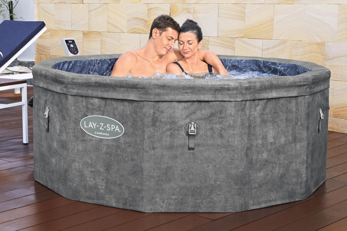 Spa semi rigide BESTWAY - Lay-Z-Spa Carrara - 140 airjets - 170 x 65 cm - 4 a 6 places - Rond (couverture, cartouche, 4 appuie-tete)