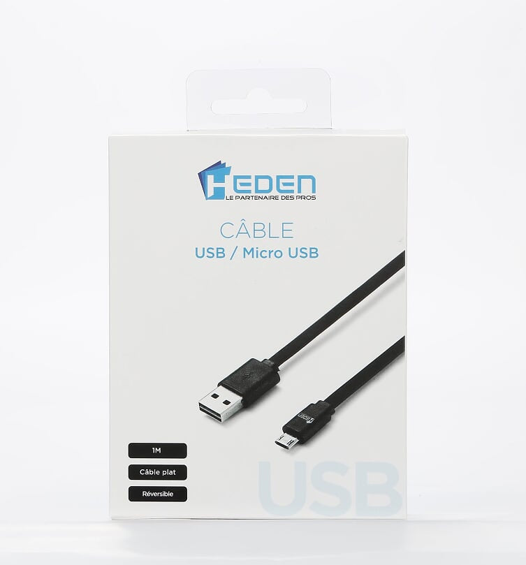 C ble USB/micro USB plat 1m noir - reversible