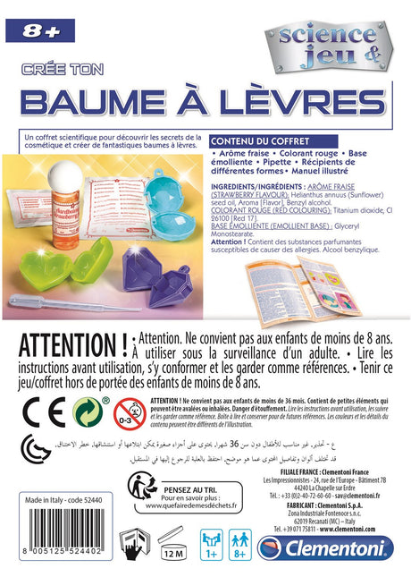Clementoni - Science & Jeu - Coffret scientifique création de baumes a levres - Dés 8 ans