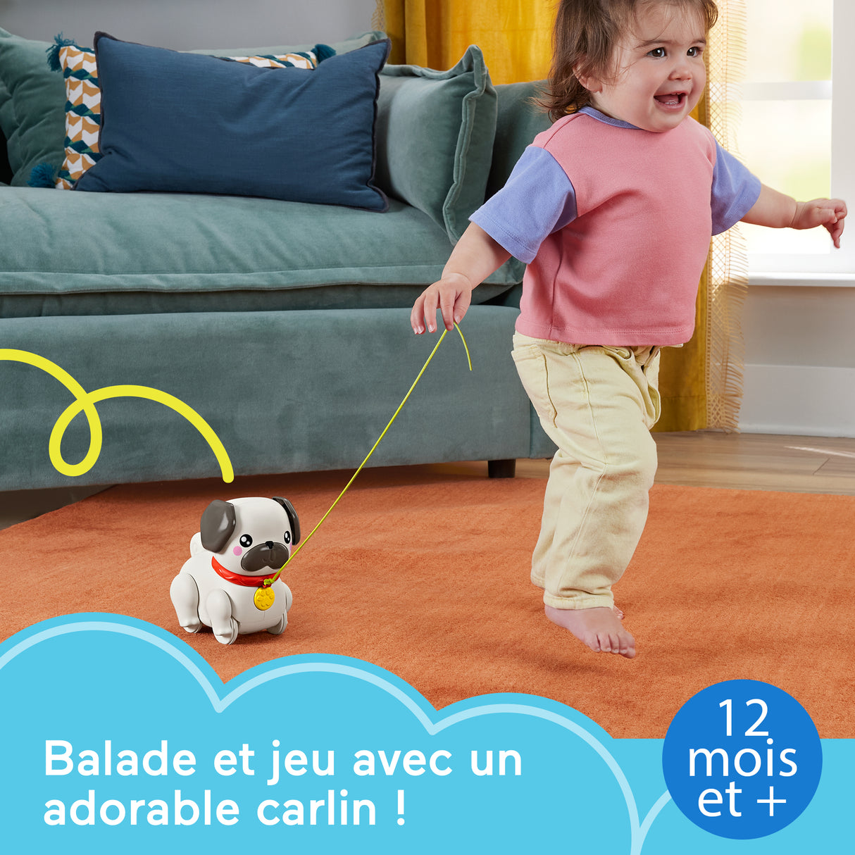 Fisher-Price Mon Carlin a promener - Jouet a tirer pour bébé - des 12 mois - HTW94