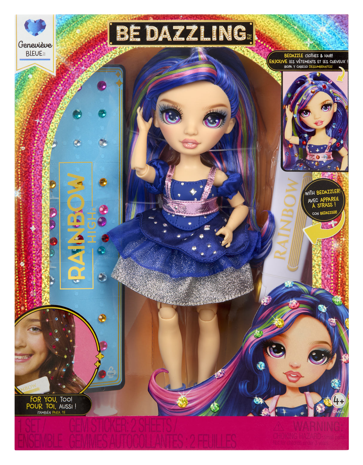 Rainbow High Poupée Mannequin Be Dazzling - Genevieve Bleu - 28 cm - Pierres précieuses scintillantes et accessoires inclus