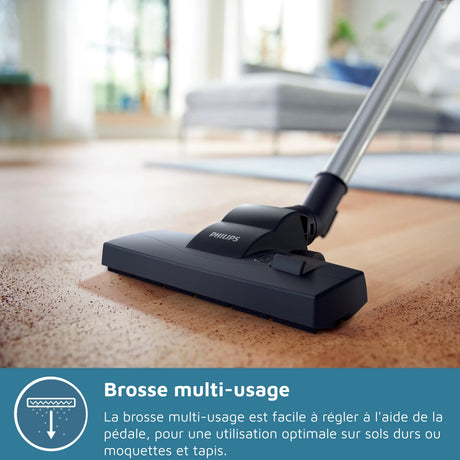 Aspirateur sans sac - PHILIPS - XB2122/09 - Série 2000 - 850W - 77db - Blanc/bleu