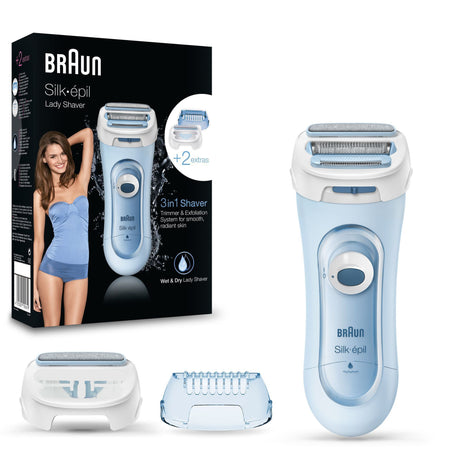 Rasoir électrique BRAUN Silk-épil Lady Shaver 5-160 pour Femme - 3 en 1 - Sans Fil - Wet & Dry - Bleu