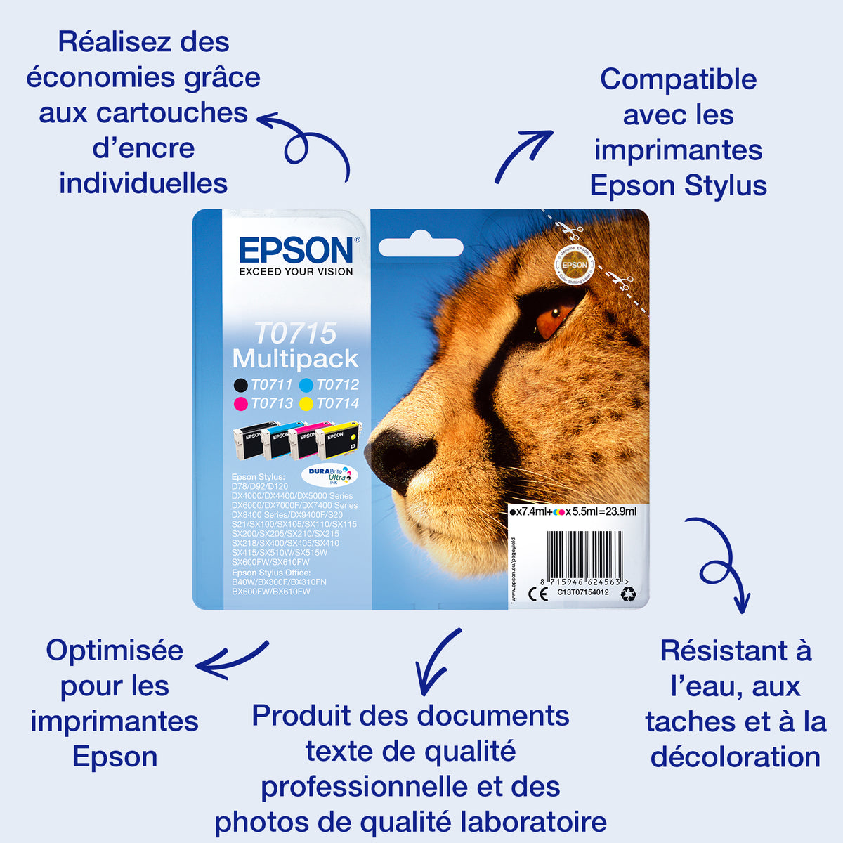 EPSON Cartouche d'encre T0712 Cyan - Guépard  (C13T07124012)