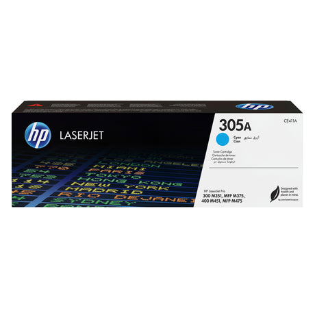 Cartouche de Toner HP 305A Cyan Authentique (CE411A) pour HP Color LaserJet Pro M351 / M375 / M451 / M475
