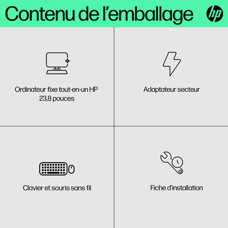 PC Tout-en-un HP 24-cr0090nf - Windows 11 - 23,8 FHD IPS - Ryzen 5 7520U - RAM 16Go - 512Go SSD - Clavier et souris sans fil