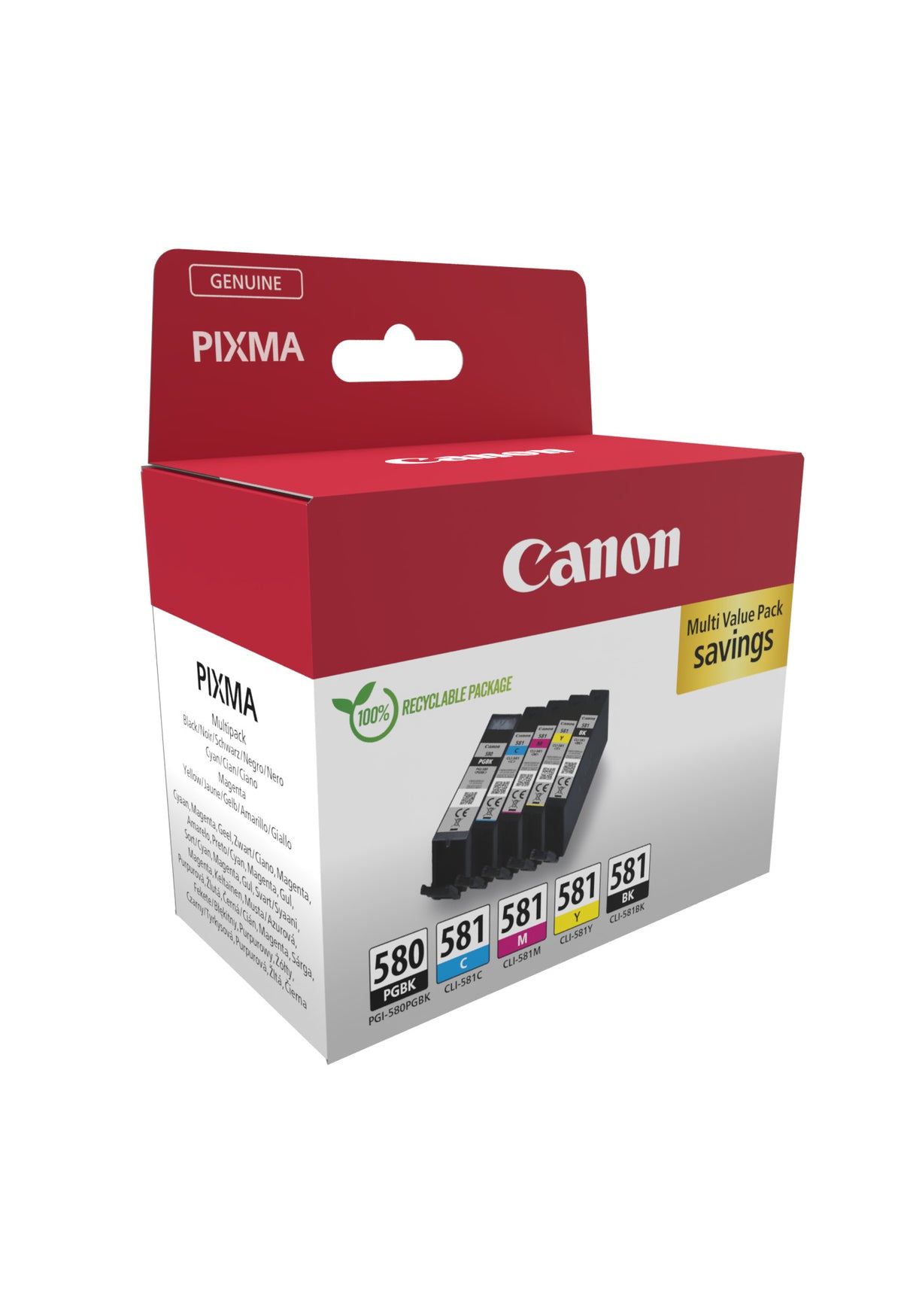 Cartouche d'encre - CANON - PGI-580/CLI-581 PGBK/C/M/Y/BK (2078C007) - Noir pigmenté, noir, cyan, magenta, jaune - Pack de 5