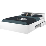 ZODIAC Lit adulte 140x190 cm - 2 tiroirs et 1 niche - Contemporain - Blanc mat