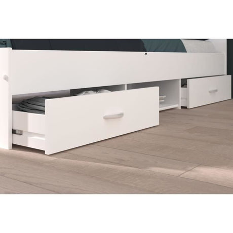 ZODIAC Lit adulte 140x190 cm - 2 tiroirs et 1 niche - Contemporain - Blanc mat