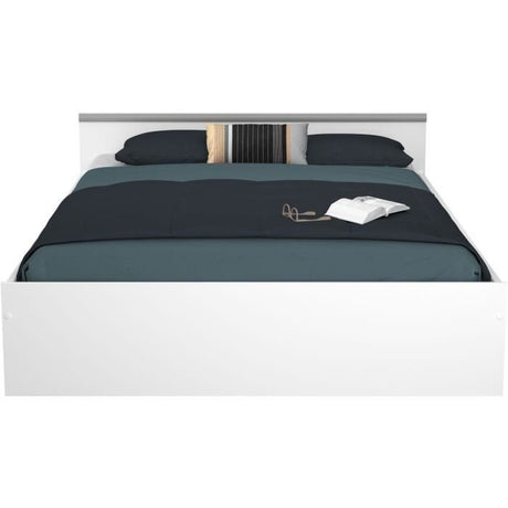 ZODIAC Lit adulte 140x190 cm - 2 tiroirs et 1 niche - Contemporain - Blanc mat