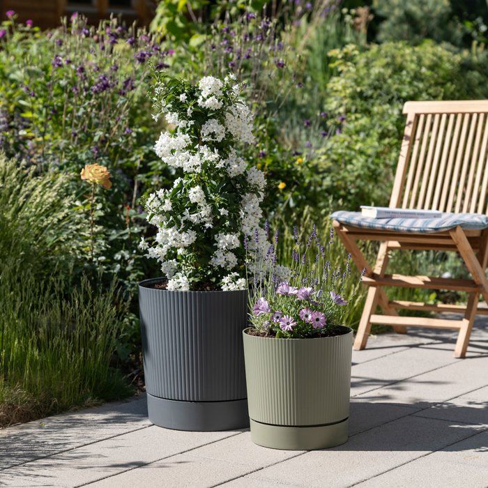 Pot de fleurs avec réserve rond - GARDEN ID - Lino - Ø 47 - 43 L - H 46 cm - Vert mousse