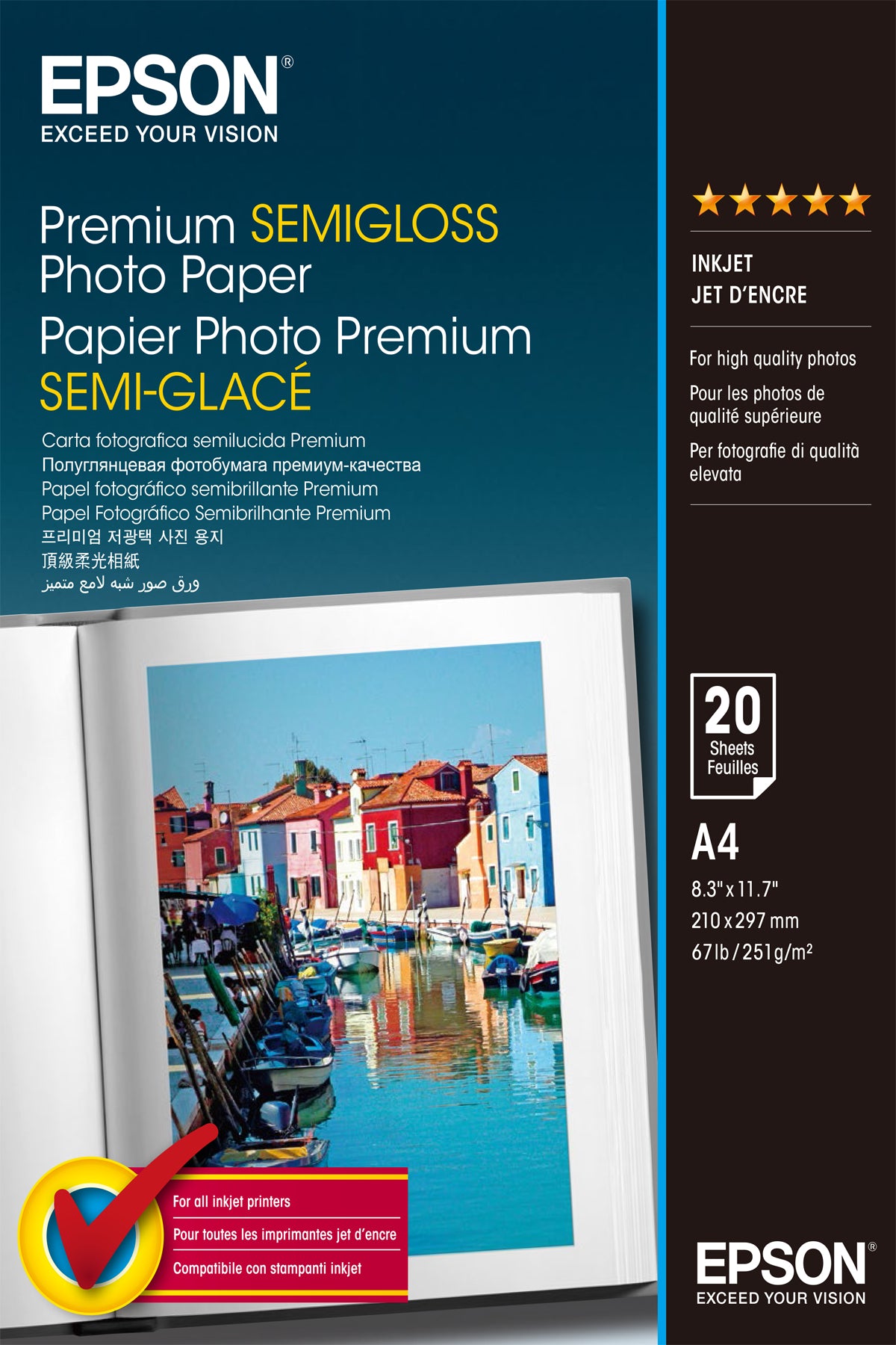 Papier Photo Epson Premium Semi-glacé 251g/m² - 20 feuilles A4