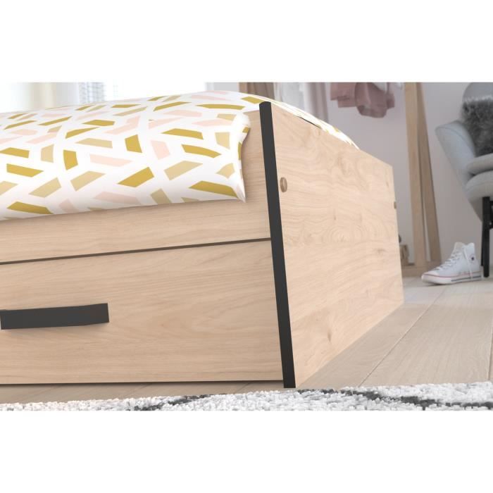 Lit enfant PARISOT Zodiac -  90x200 cm - Panneaux de particules -  Décor chene et noir  - Rangement