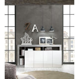 Buffet MAESTRO - Décor béton et blanc laqué brillant - 4 portes - L 184 x P 42 x H 93 cm