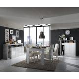 Buffet MAESTRO - Décor béton et blanc laqué brillant - 4 portes - L 184 x P 42 x H 93 cm