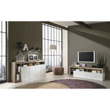 Buffet MAESTRO - Panneaux de particules - Effet Bois Vintage et blanc Laqué - 4 portes - L 184 x P 42 x H 93 cm