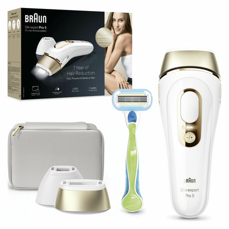 Épilateur a Lumiere Pulsée - BRAUN - Silk·expert Pro 5 - Épilation a la maison - Pochette - Rasoir Venus - 2 Tetes - PL5152