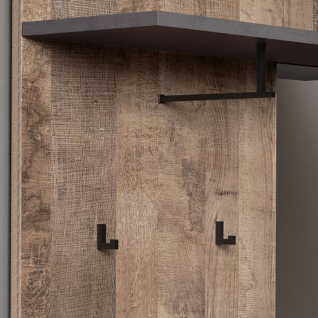 Vestiaire d'entrée avec miroir et rangements - SMILE - Décor chene tabac et gris mat - L 104 x P 32 x H 190 cm - Style industriel