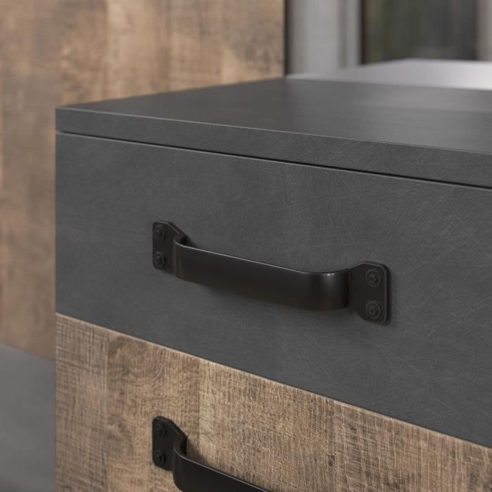 Meuble d'entrée, vestiaire SMILE 1 porte et 1 tiroir - Mélaminé chene tabac et gris mat - Miroir - L 104 x P 32 x H 190 cm