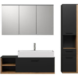 SYNNAX Salle de bain complete - Meuble sous vasque + vasque + armoire 3 portes - MÈlaminÈ gris et chene - TRENDTEAM
