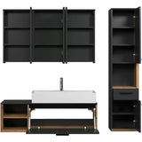 SYNNAX Salle de bain complete - Meuble sous vasque + vasque + armoire 3 portes - MÈlaminÈ gris et chene - TRENDTEAM