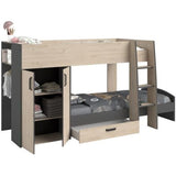 Lits superposés enfant avec rangements - PARISOT - Décor Chene Jackson et Gris Ombre - 2 x 90 x 200 cm - MIST