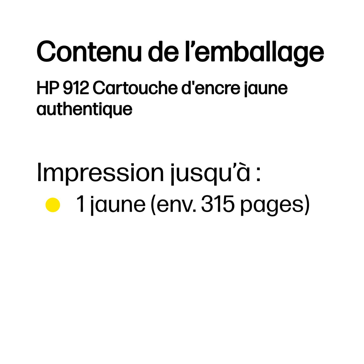 HP 912 Cartouche d'encre jaune authentique (3YL79AE) pour HP OfficeJet 8010 series/ OfficeJet Pro 8020 series